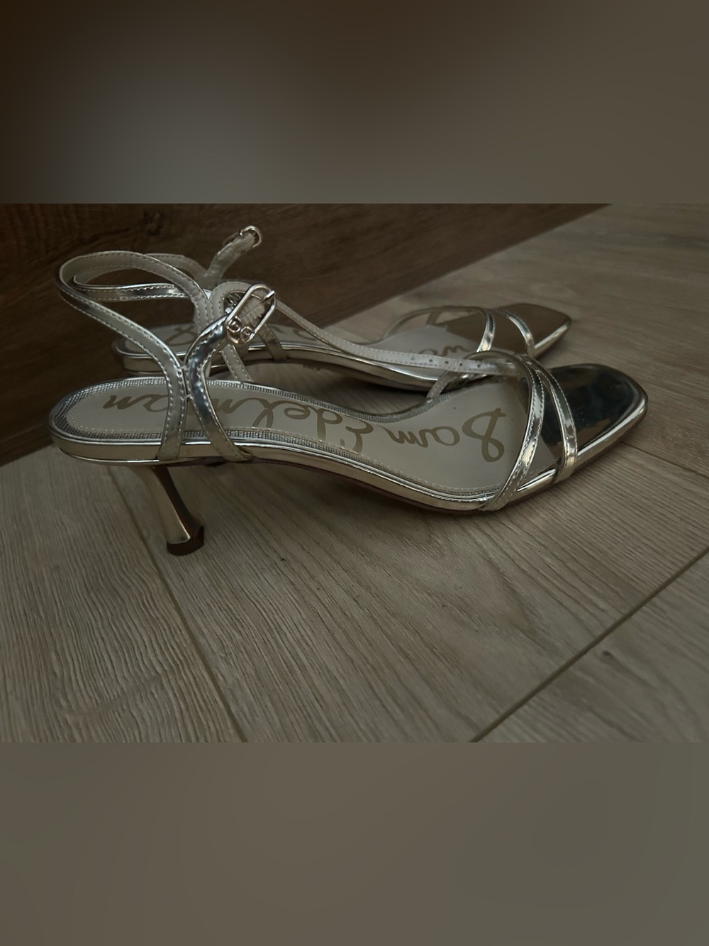 Sam Edelman Metallic Gold Strappy Mid-Heel Sandals